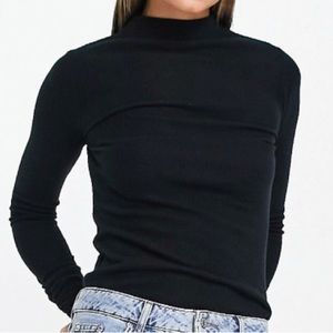 🆕 River Island High Roll Neck Ribbed Long-Sleeved Top in black
